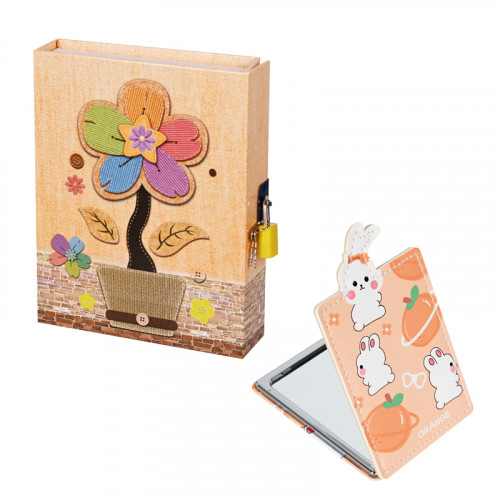 Подаръчен комплект с таен дневник с катинар и джобно огледало в кутия