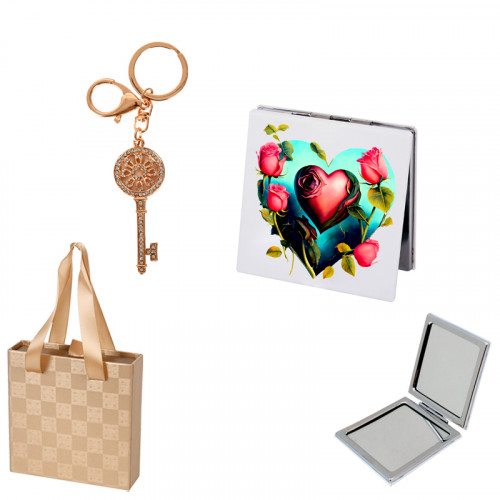 Луксозен метален ключодържател и огледало "Сърце" в подаръчна кутия