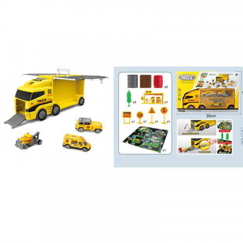 Камион - Автовоз с рампа, колички, килим и аксесоари