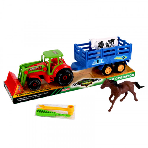 Трактор с гребло, ремарке и животни /за разглобяване/