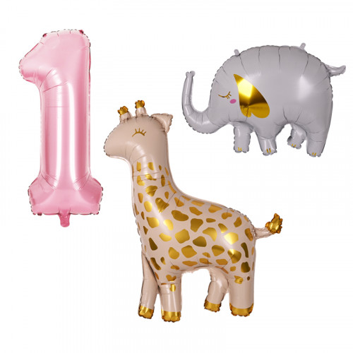 Комплект Балони "Жираф, слон и цифра 1" /3 броя/
