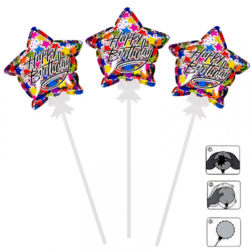 Самонадуващи се мини балон звезда "Happy Birthday" /10 броя в стек/