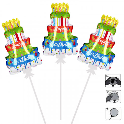 Самонадуващи се мини балон торта "Happy Birthday" /10 броя в стек/