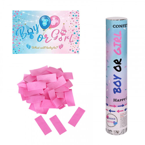 Парти цилиндър с конфети "BOY or GIRL" /розови ленти/