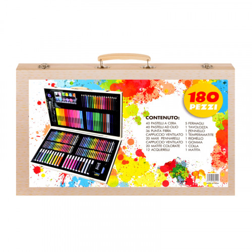 Комплект за рисуване и оцветяване в дървен куфар /180 части/ 