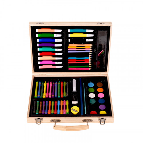 Комплект за рисуване и оцветяване в дървен куфар /70 части/ 