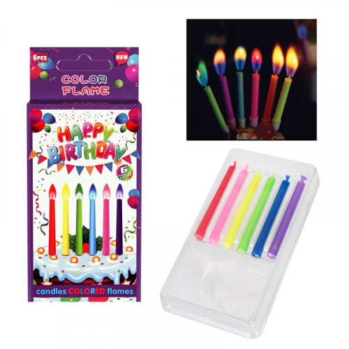 Свещички с цветен пламък "Happy Birthday' /6 броя с поставки/