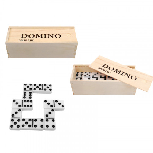 Домино в дървена кутия с бели плочки