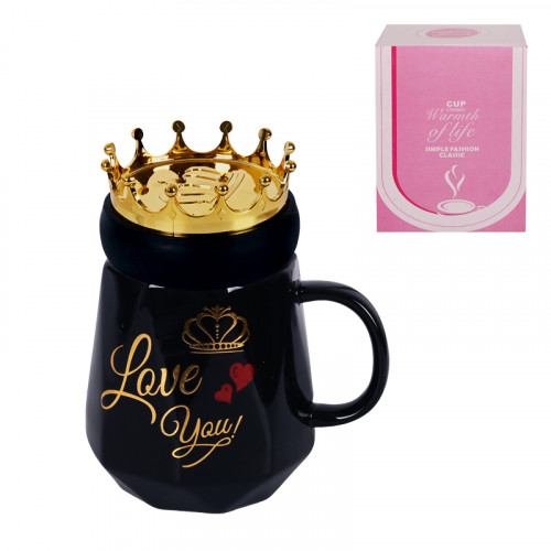 Луксозна керамична чаша "Love you" с капак-корона