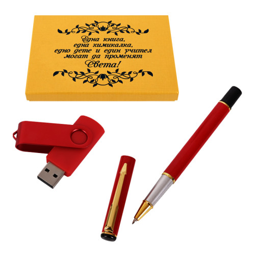 Подаръчен комплект "Една книга, една химикалка..." с луксосен метален химикал и USB флашка /16 GB/. 85913-3-2