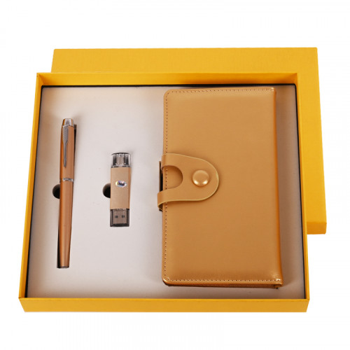 Подаръчен комплект с химикал, бележник и USB + MicroUSB в луксозна кутия