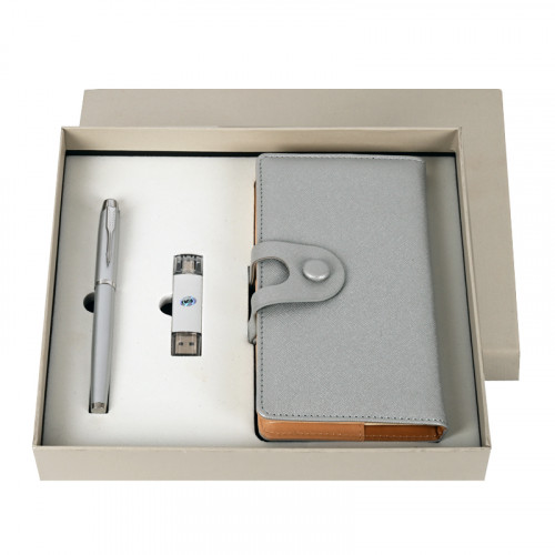 Подаръчен комплект с химикал, бележник и USB + MicroUSB в луксозна кутия