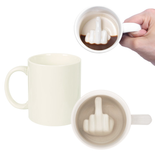 Забавна чаша за кафе с инзненада на дъното - среден пръст /керамика/.  86546-1