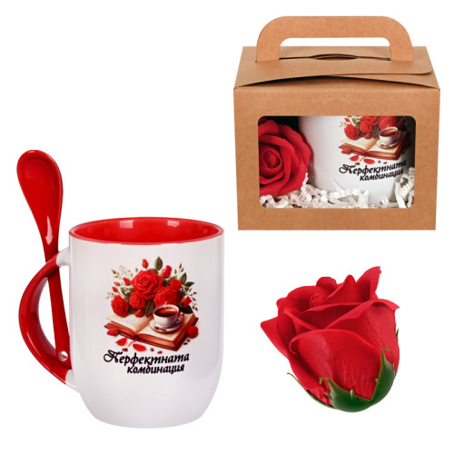 Подаръчен комплект "Перфектната комбинация" с декоративна сапунена роза. 102328-2
