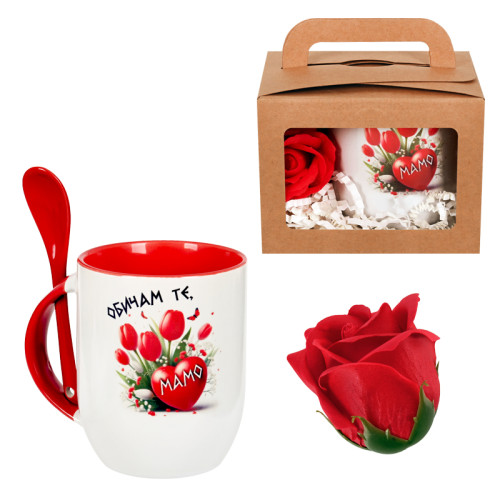 Подаръчен комплект "Обичам те, Мамо" с декоративна сапунена роза. 102328-3