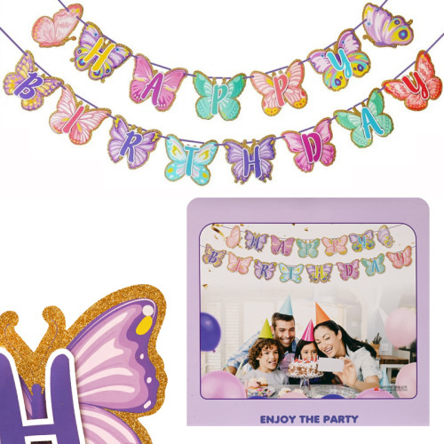 Парти украса "Happy Birthday - Пеперуди" с брокатени елементи 56380-2