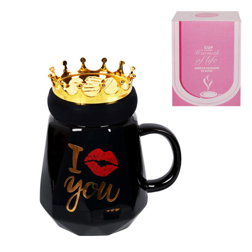 Луксозна керамична чаша "I love you" с капак-корона, винт и силиконово уплътнение. 85782-2
