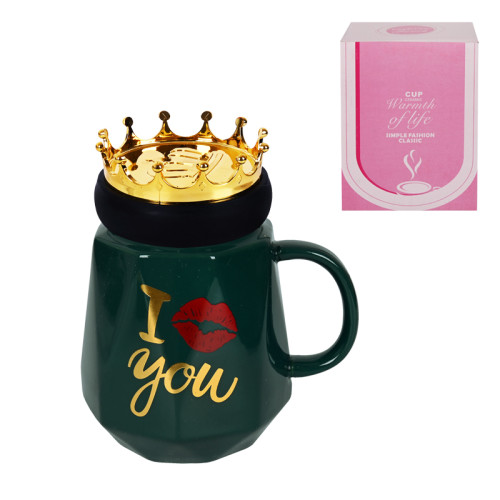Луксозна керамична чаша "I love you" с капак-корона 85782-6